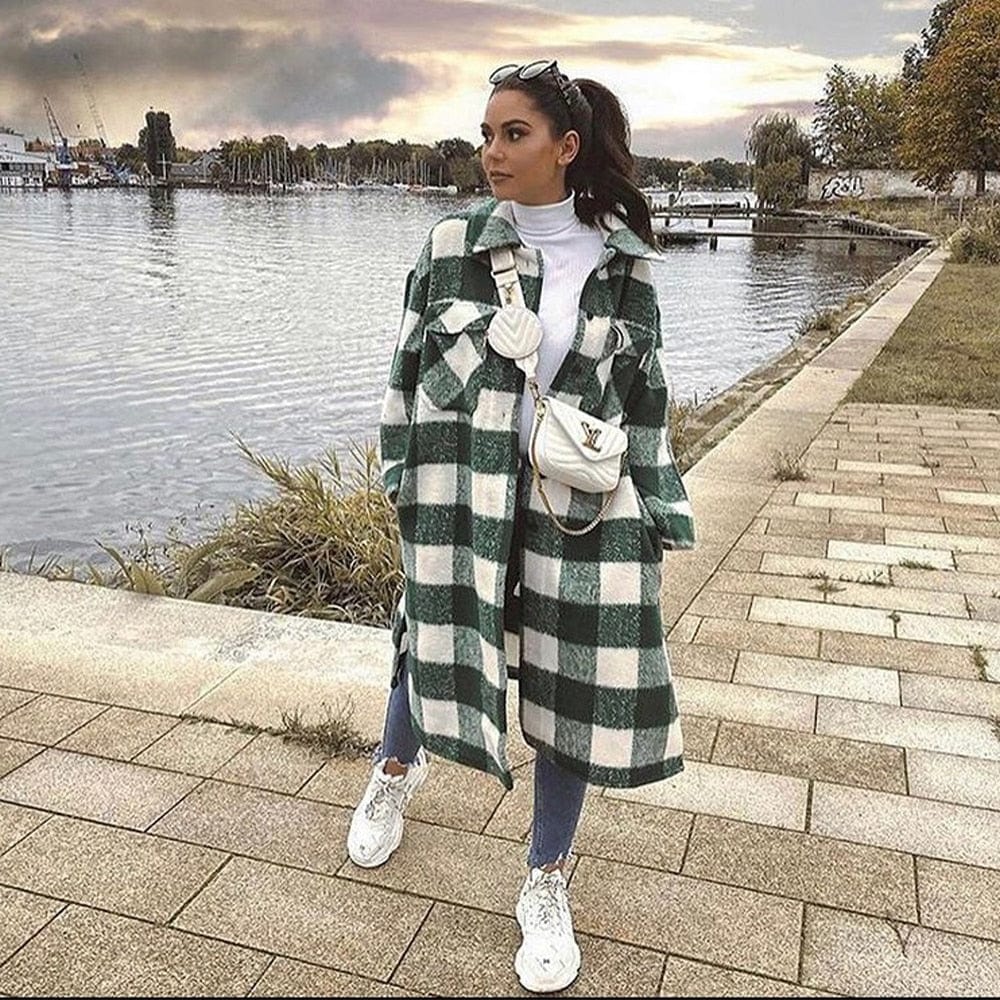 Oversized Long Checked Windbreaker Outfit