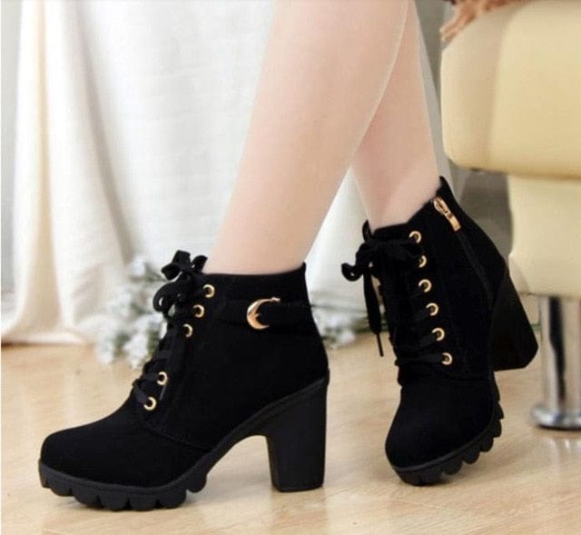 Round Toe Bucked Ankle Heels