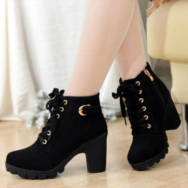 Round Toe Bucked Ankle Heels