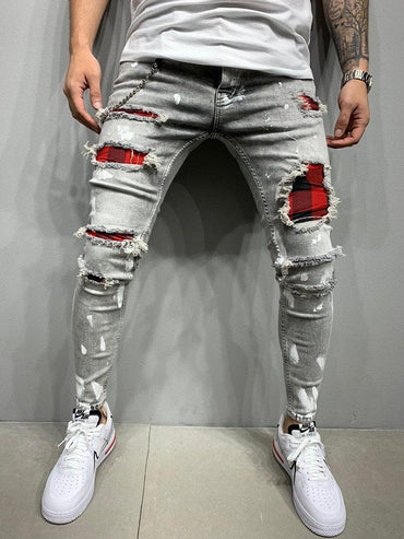 Men's Slim-Fit Ripped Painted Jeans - east2cart.uk