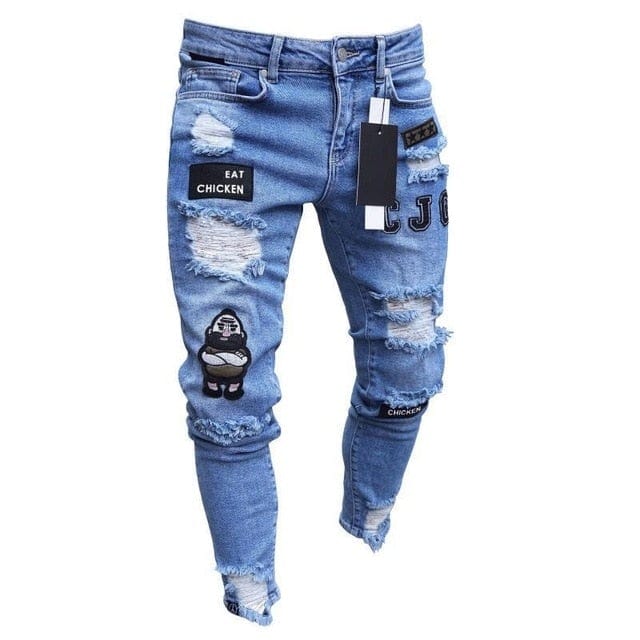 Men's Slim-Fit Ripped Painted Jeans - east2cart.uk