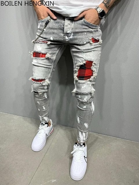 Men's Slim-Fit Ripped Painted Jeans - east2cart.uk