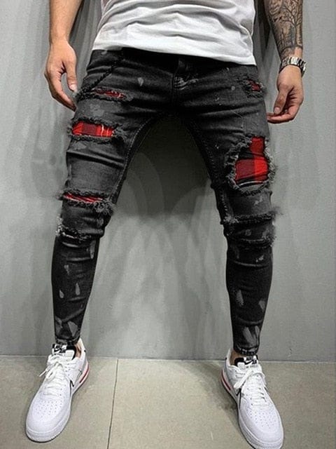 Men's Slim-Fit Ripped Painted Jeans - east2cart.uk