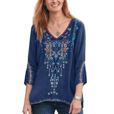 Boho Long Sleeve Floral Embroidery Shirt - east2cart.uk