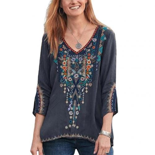 Boho Long Sleeve Floral Embroidery Shirt - east2cart.uk