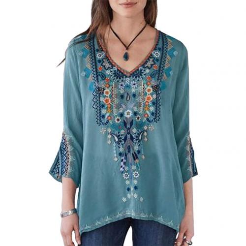 Boho Long Sleeve Floral Embroidery Shirt - east2cart.uk