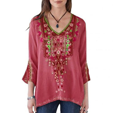 Boho Long Sleeve Floral Embroidery Shirt - east2cart.uk