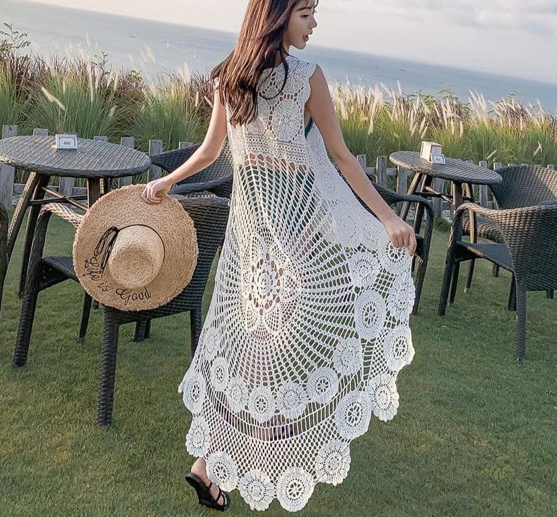 Crochet Lace Seaside Hollow Out Dress - east2cart.uk