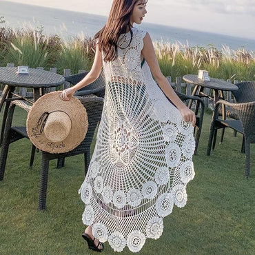 Crochet Lace Seaside Hollow Out Dress - east2cart.uk