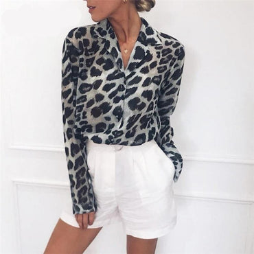 Vintage Long Sleeve Leopard Print Blouse - east2cart.uk