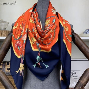 Luxury Brand 100% Twill Silk Scarf Square 130*130cm Scarf Scarves New Design Print Kerchief Women Neck Shawl Wraps Echarpe Hijab - east2cart.uk