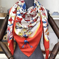 Luxury Brand 100% Twill Silk Scarf Square 130*130cm Scarf Scarves New Design Print Kerchief Women Neck Shawl Wraps Echarpe Hijab - east2cart.uk