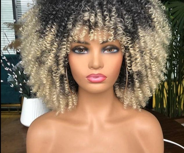 14"Short Afro Kinky Curly Wigs With Bangs - east2cart.uk