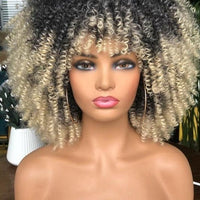 14"Short Afro Kinky Curly Wigs With Bangs - east2cart.uk