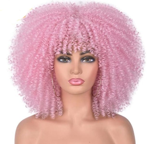 14"Short Afro Kinky Curly Wigs With Bangs - east2cart.uk