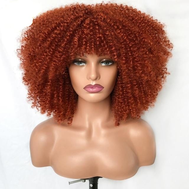 14"Short Afro Kinky Curly Wigs With Bangs - east2cart.uk