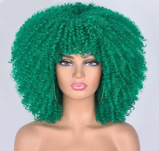 14"Short Afro Kinky Curly Wigs With Bangs - east2cart.uk