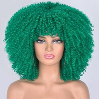 14"Short Afro Kinky Curly Wigs With Bangs - east2cart.uk