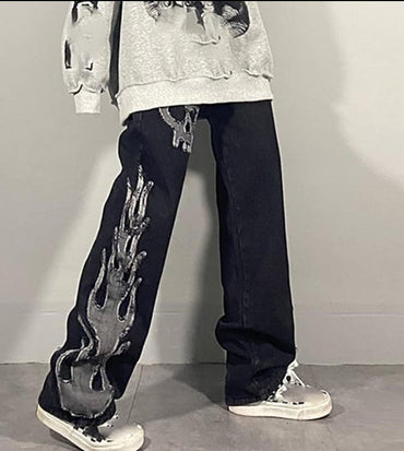 SHENGPALAE Dark streetwear Wash Jeans Women's Spring 2021 New High Waist Trendy Straight Tube Wide Leg Skeleton Denim Pants - east2cart.uk