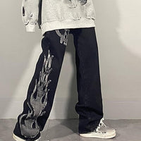 SHENGPALAE Dark streetwear Wash Jeans Women's Spring 2021 New High Waist Trendy Straight Tube Wide Leg Skeleton Denim Pants - east2cart.uk