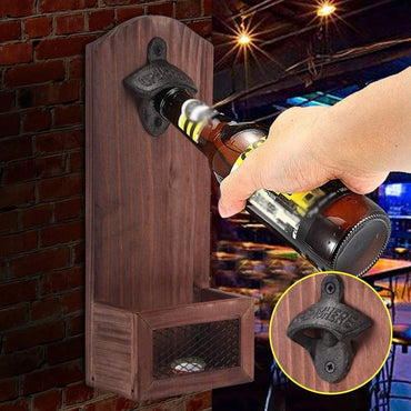 Vintage Wall Mounted Bottle Opener Creative American Metal Retro Wood Beer Corkscrew High Quality Kitchen Tool Home Decoration - east2cart.uk