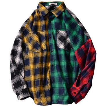 HIP HOP Streetwear Patchwork Plaid Shirt