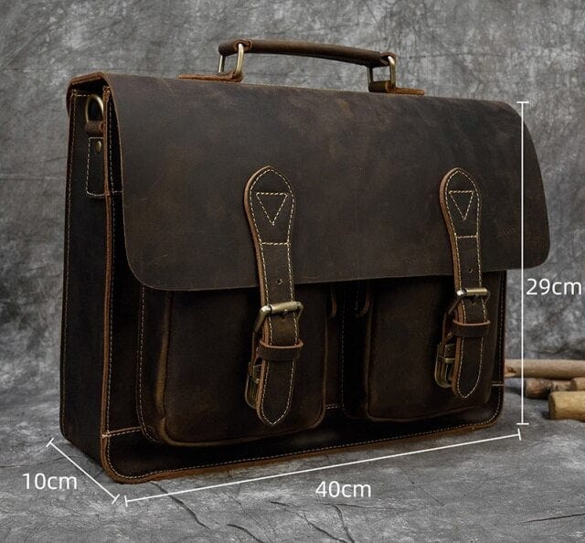 MAHEU Luxury Fashion 100% Genuine Leather Men Briefcase Cow Leather Laptop Bag Vintage Shoulder Bag Real Cowhide Computer Bag - east2cart.uk