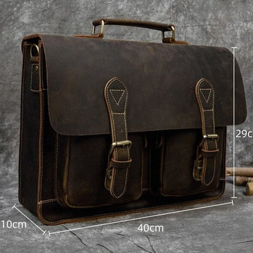 MAHEU Luxury Fashion 100% Genuine Leather Men Briefcase Cow Leather Laptop Bag Vintage Shoulder Bag Real Cowhide Computer Bag - east2cart.uk