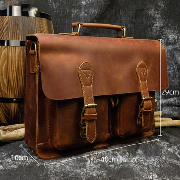 MAHEU Luxury Fashion 100% Genuine Leather Men Briefcase Cow Leather Laptop Bag Vintage Shoulder Bag Real Cowhide Computer Bag - east2cart.uk