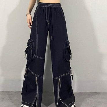 SHENGPALAE 2021 Autumn Women's Jeans Zipper High Waist Loose  Casual Cowboy Cargo Pants Fashion Wide Leg Denim Trousers ZC247 - east2cart.uk