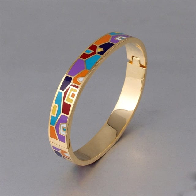 New Fashion Stainless Steel Open Bangle For Women Gold Geometric Colorful Enamel Painted Bangles  Wedding Jewelry - east2cart.uk