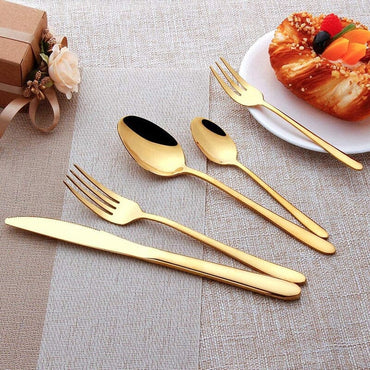 Stainless Steel Golden Cutlery Set Creative Silverware Dinnerware Set Fruit Fork Knife Tea Spoon Tableware For Kitchen Household - east2cart.uk