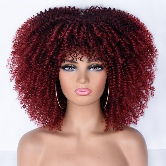 Short Afro Kinky Curly Wigs With Bangs For Black Women Blonde Mixed Brown Synthetic Cosplay African Wigs Heat Resistant Lizzy - east2cart.uk