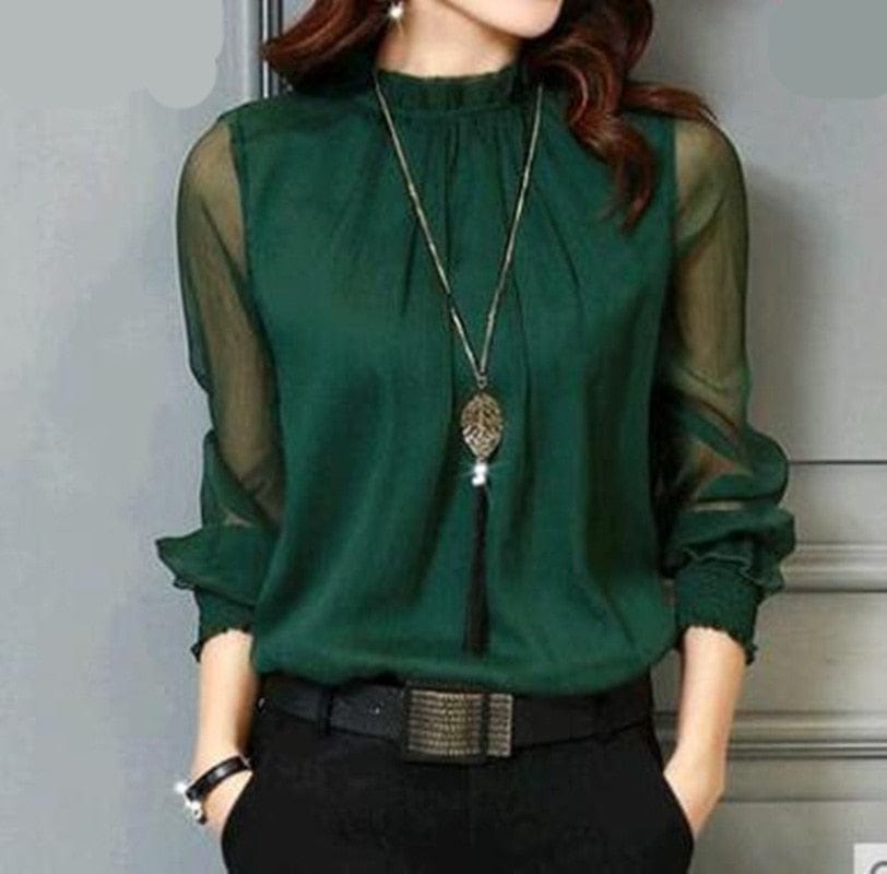 Elegant Long Sleeve Chiffon Blouse - east2cart.uk