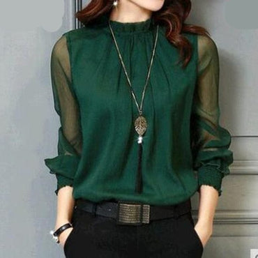 Elegant Long Sleeve Chiffon Blouse - east2cart.uk