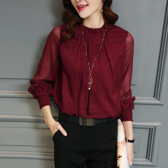 Elegant Long Sleeve Chiffon Blouse - east2cart.uk