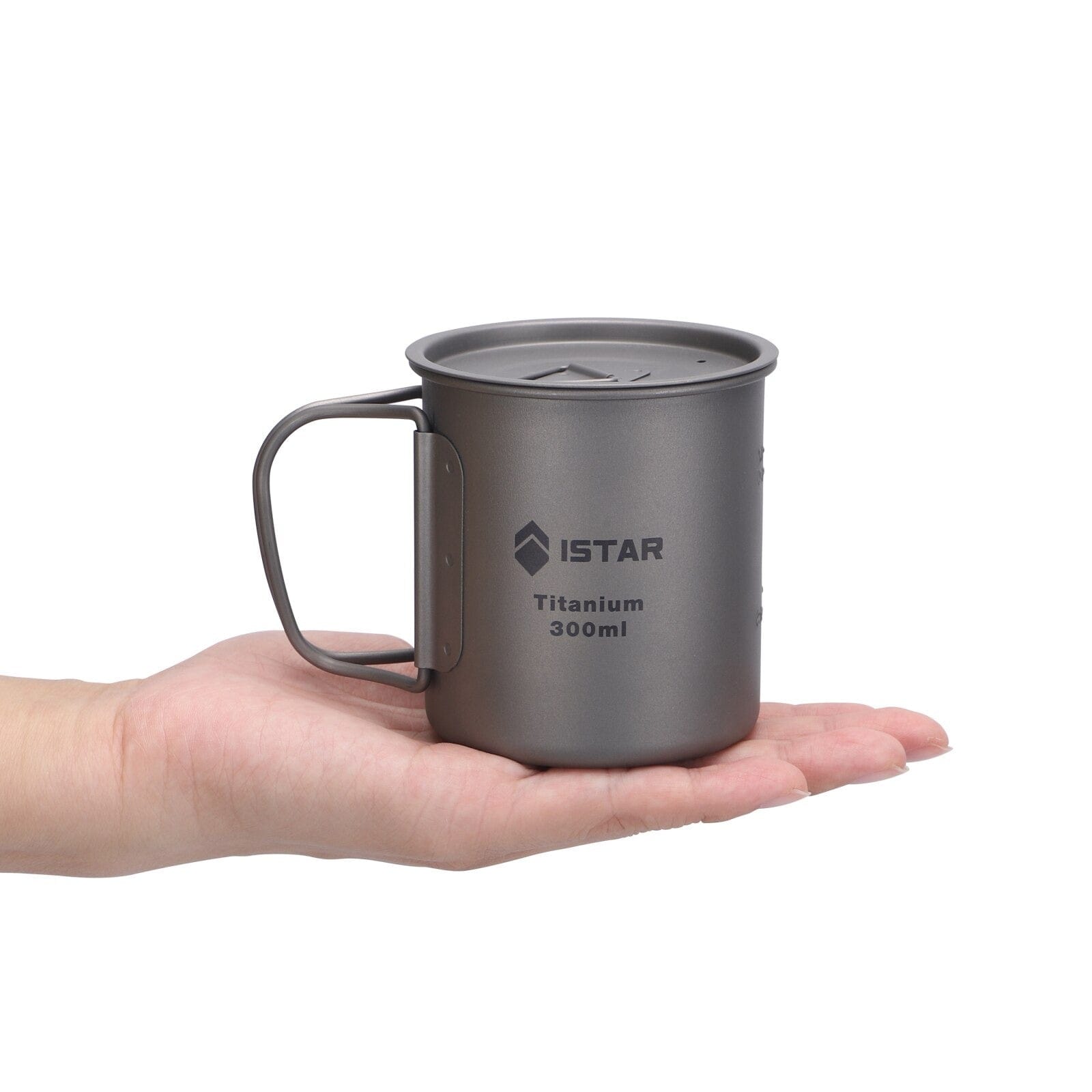 Titanium Camping Mug With Folding Handle and Lid, - east2cart.uk