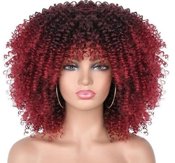 14"Short Afro Kinky Curly Wigs With Bangs - east2cart.uk