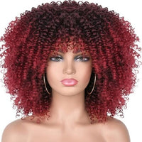 14"Short Afro Kinky Curly Wigs With Bangs - east2cart.uk