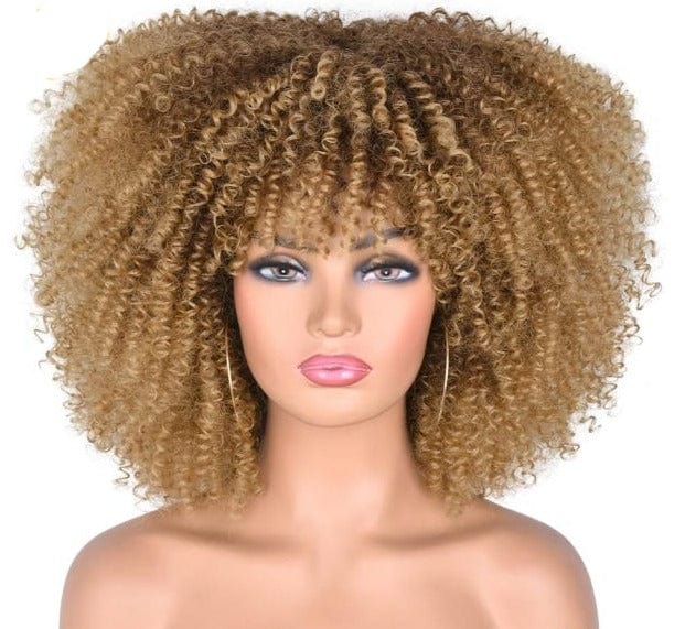 14"Short Afro Kinky Curly Wigs With Bangs - east2cart.uk