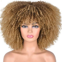 14"Short Afro Kinky Curly Wigs With Bangs - east2cart.uk