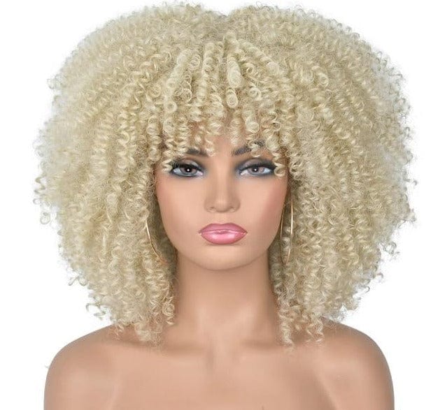 14"Short Afro Kinky Curly Wigs With Bangs - east2cart.uk