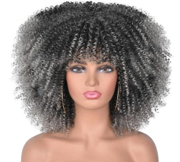 14"Short Afro Kinky Curly Wigs With Bangs - east2cart.uk