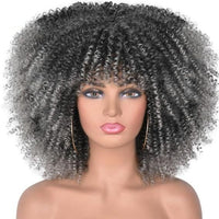 14"Short Afro Kinky Curly Wigs With Bangs - east2cart.uk