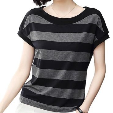 Cotton Black Striped Casual T-Shirt - east2cart.uk