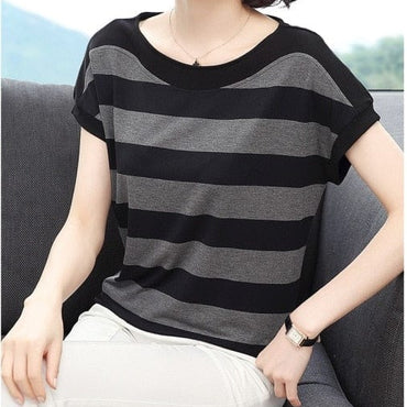 Cotton Black Striped Casual T-Shirt - east2cart.uk