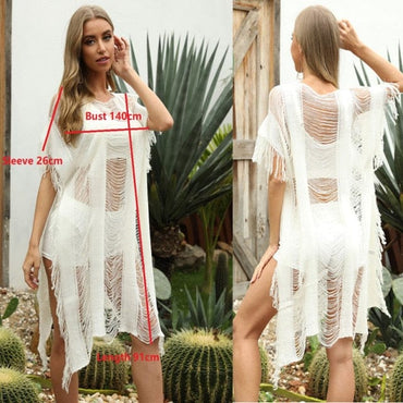 Sexy Beach Dress Women White Summer Beach Cover Up Crochet Beachwear Ladies Boho Bathing Suit Swim Cover-ups 2021 saida de praia - east2cart.uk