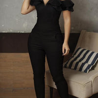 Ladies Elegant V-Cut Ruffles Jumpsuit - east2cart.uk