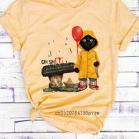 Funny Black Cat Print T-shirt