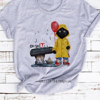 Funny Black Cat Print T-shirt